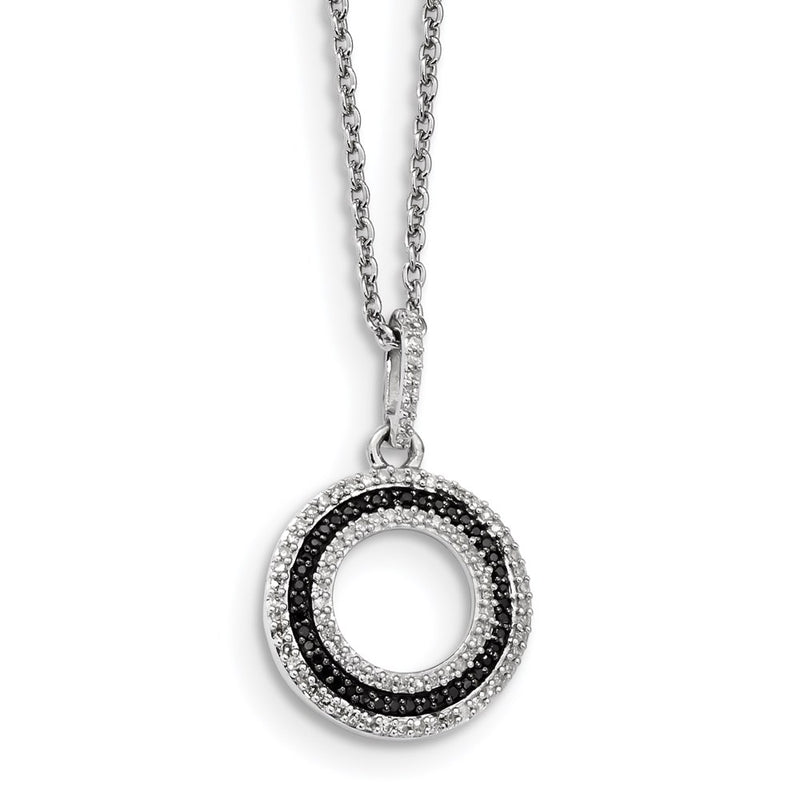 Sterling Silver Black and White Diamond Circle Pendant