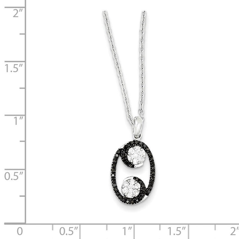 Sterling Silver Black & White Diamond Oval Pendant Necklace