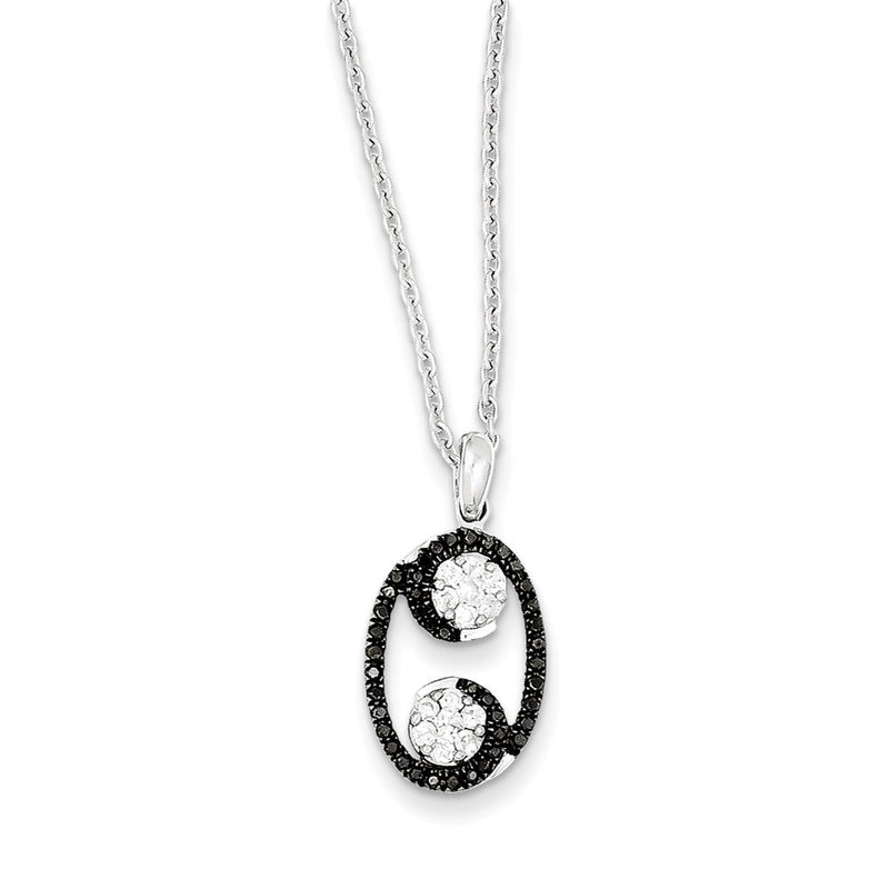 Sterling Silver Black & White Diamond Oval Pendant Necklace