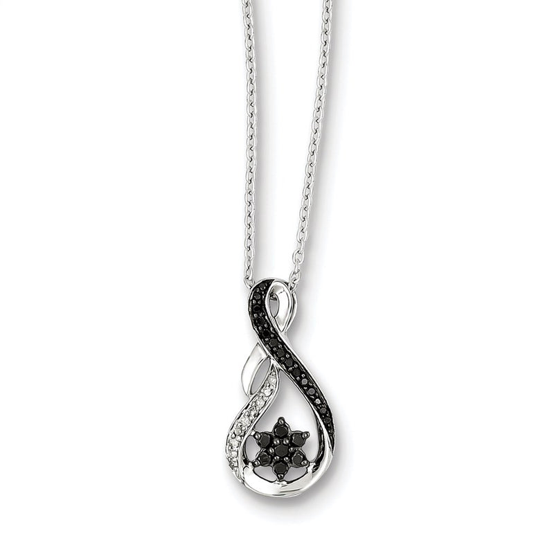 Sterling Silver Rhodium Plated Black & White Diamond Pendant
