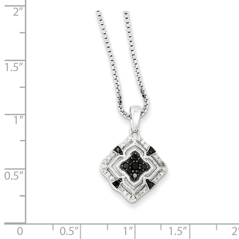 Sterling Silver Rhodium Plated Black & White Diamond Square Pendant