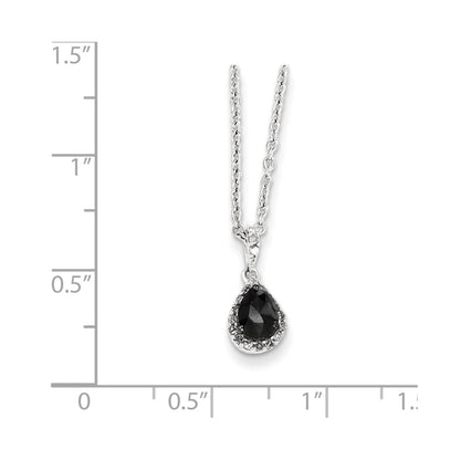Sterling Silver Black & White Diamond Teardrop Pendant Necklace