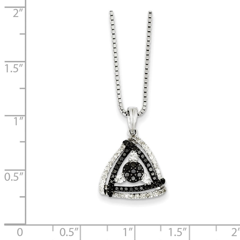 Sterling Silver Rhodium Plated Black & White Diamond Triangle Pendant