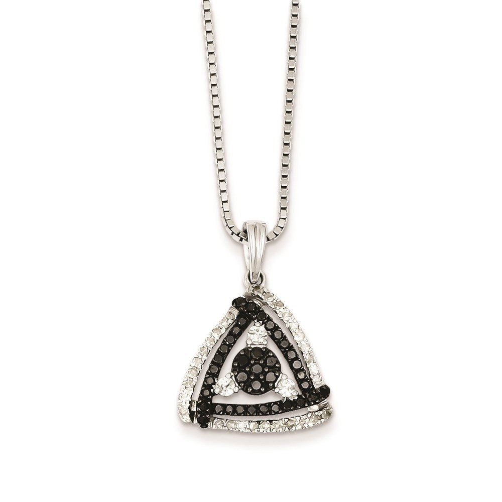 Sterling Silver Rhodium Plated Black & White Diamond Triangle Pendant