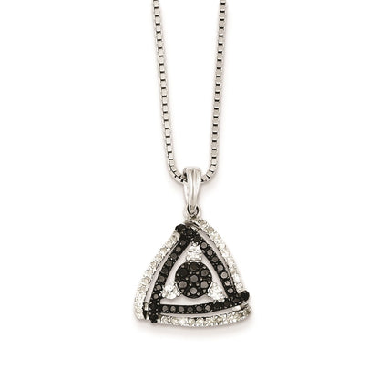 Sterling Silver Rhodium Plated Black & White Diamond Triangle Pendant
