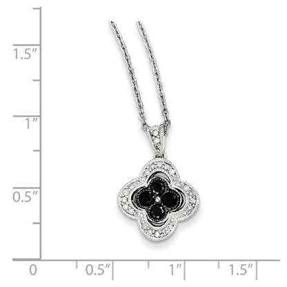 Sterling Silver Black Diamond Small Flower Pendant