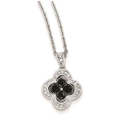Sterling Silver Black Diamond Small Flower Pendant