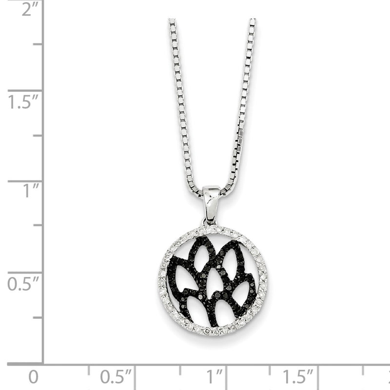 Sterling Silver Rhodium Plated Black/White Diamond Round Pendant