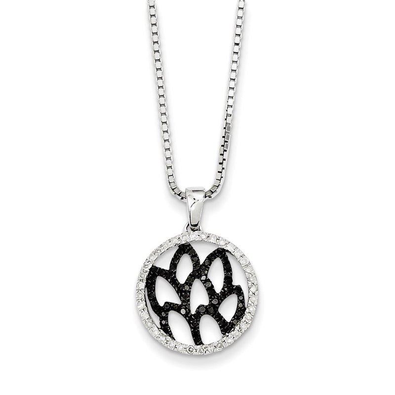 Sterling Silver Rhodium Plated Black/White Diamond Round Pendant