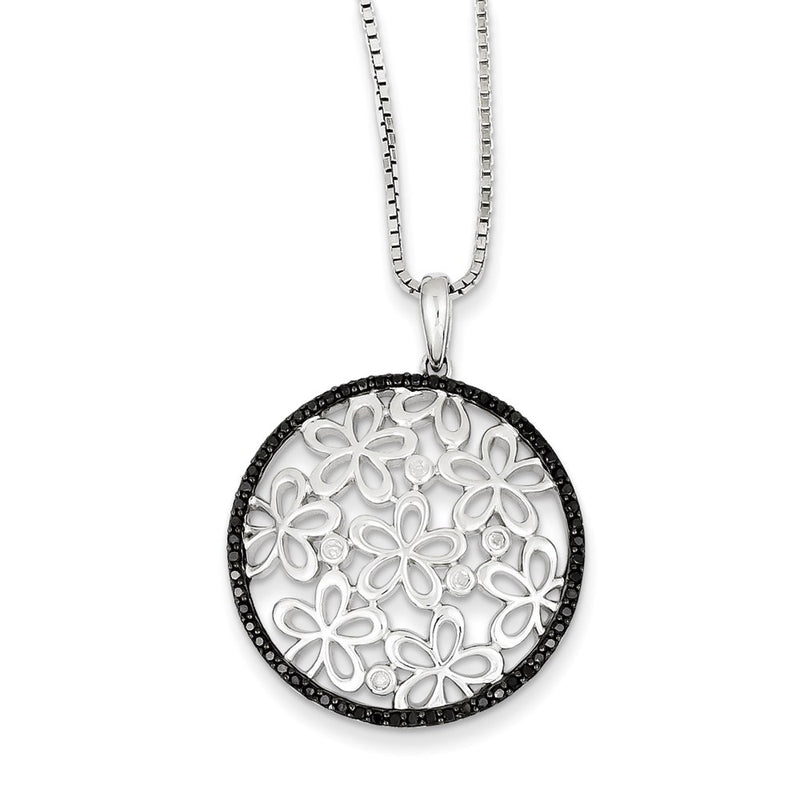 Sterling Silver Black & White Diamond Pendant Necklace