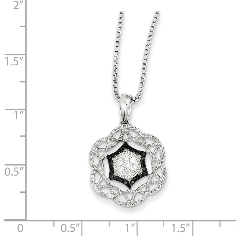 Sterling Silver Rhodium Plated Black & White Diamond Pendant