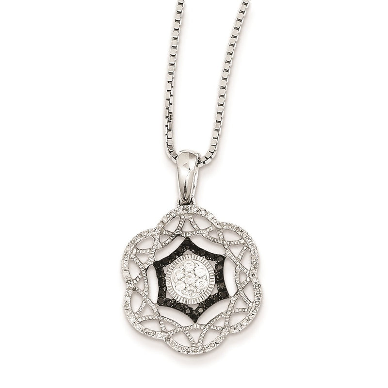 Sterling Silver Rhodium Plated Black & White Diamond Pendant