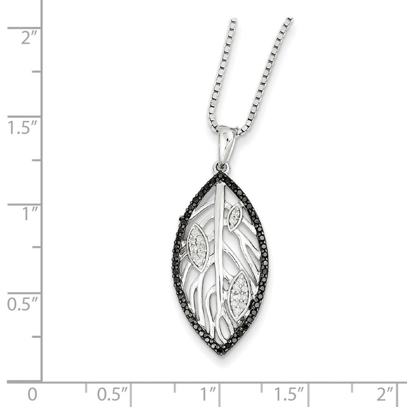 Sterling Silver Rhodium Plated Black & White Diamond Leaf Pendant