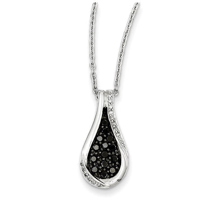 Sterling Silver Black & White Diamond Teardrop Pendant