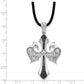 White Night Sterling Silver Rhodium-plated Black Diamond Cross and Wings Pendant 18 Inch Rubber Cord Necklace