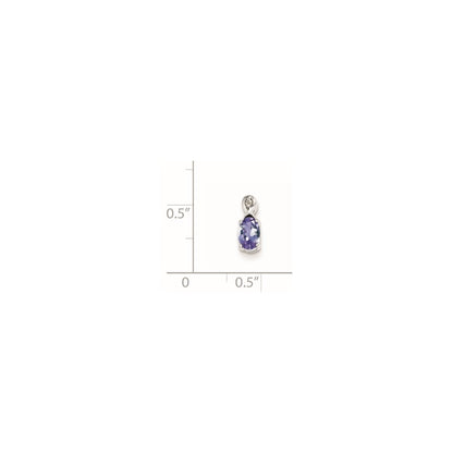 Sterling Silver Rhodium Plated Diamond & Tanzanite Oval Pendant
