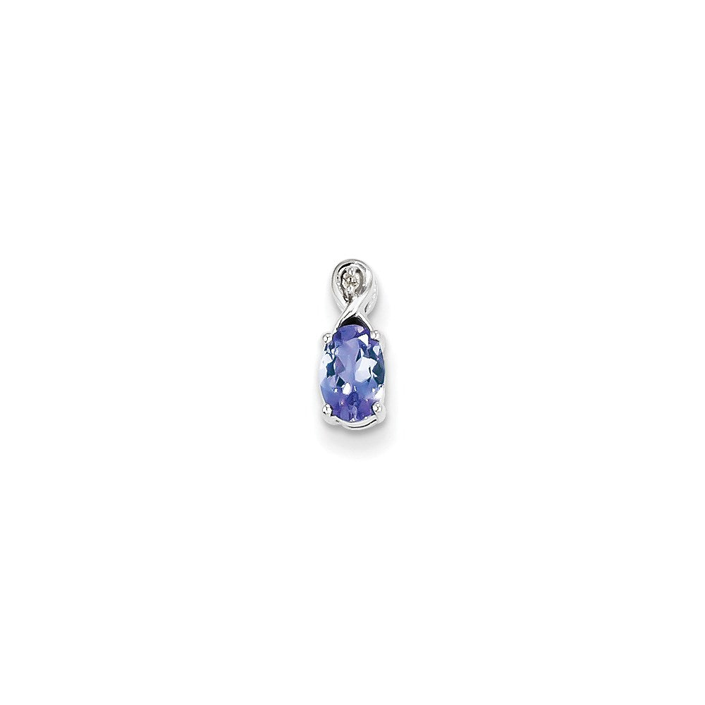 Sterling Silver Rhodium Plated Diamond & Tanzanite Oval Pendant