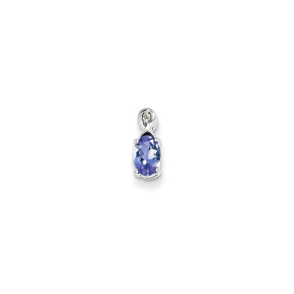 Sterling Silver Rhodium Plated Diamond & Tanzanite Oval Pendant