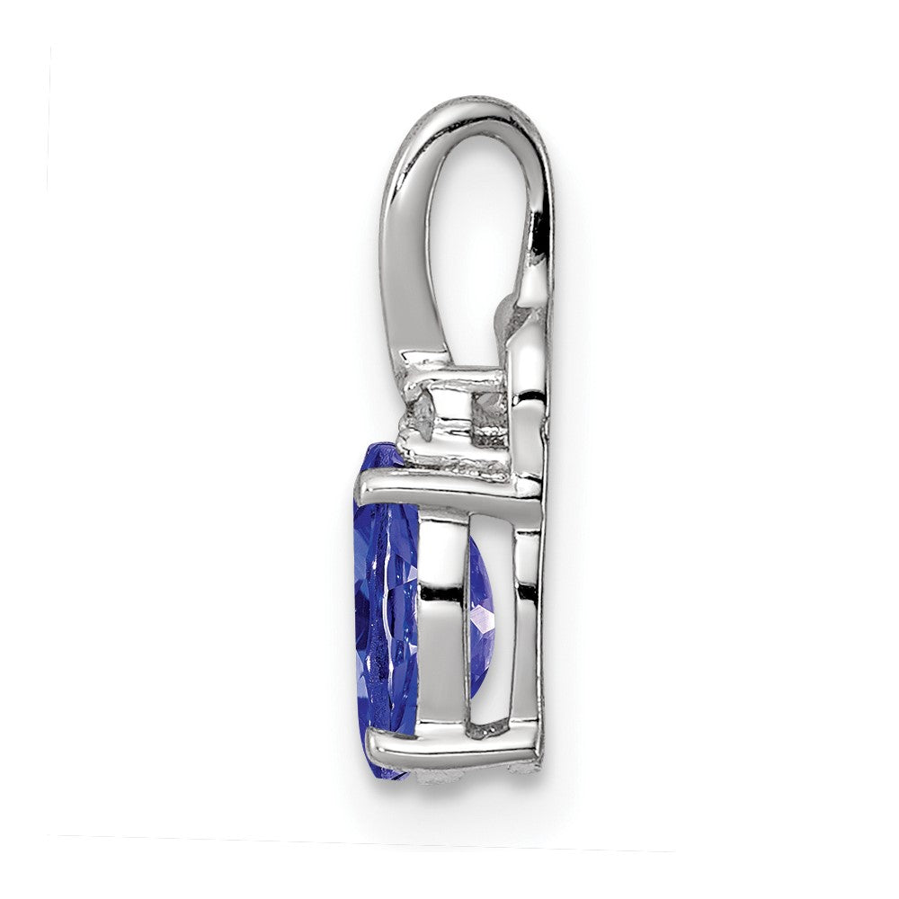 Sterling Silver Rhodium Plated Diamond Tanzanite Oval Pendant