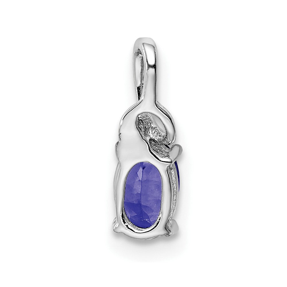 Sterling Silver Rhodium Plated Diamond Tanzanite Oval Pendant