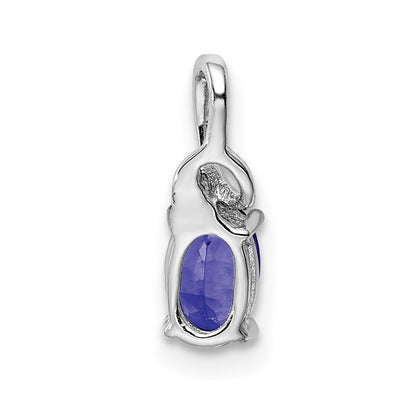 Sterling Silver Rhodium Plated Diamond Tanzanite Oval Pendant