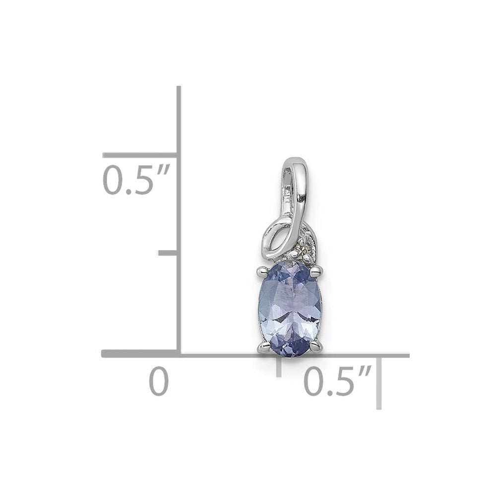 Sterling Silver Rhodium Plated Diamond Tanzanite Oval Pendant