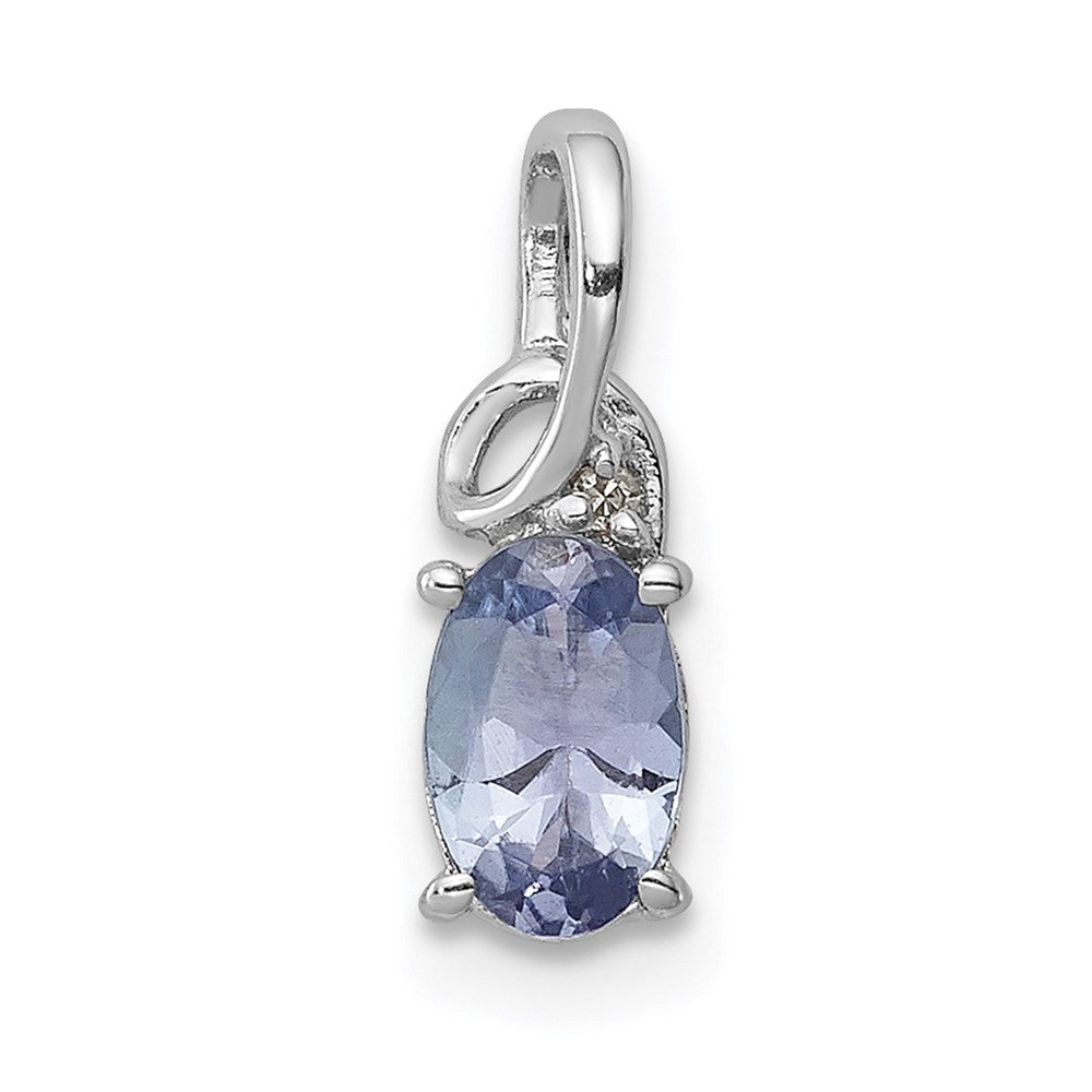 Sterling Silver Rhodium Plated Diamond Tanzanite Oval Pendant
