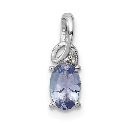 Sterling Silver Rhodium Plated Diamond Tanzanite Oval Pendant