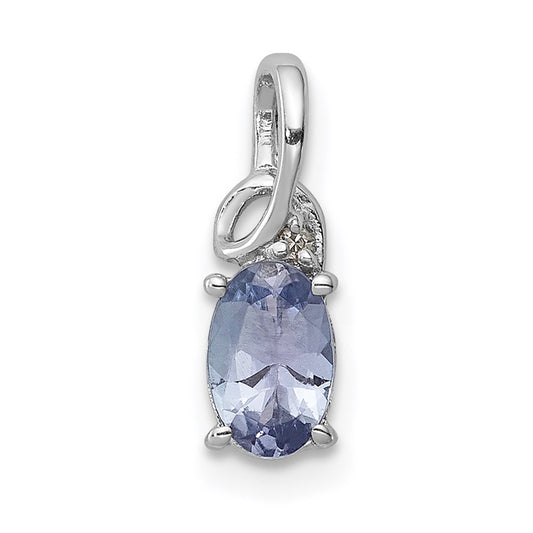 Sterling Silver Rhodium Plated Diamond Tanzanite Oval Pendant