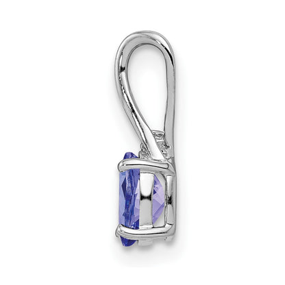 Sterling Silver Rhodium Plated Diamond and Tanzanite Oval Pendant