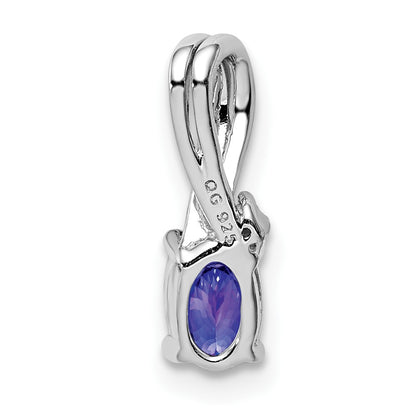 Sterling Silver Rhodium Plated Diamond and Tanzanite Oval Pendant