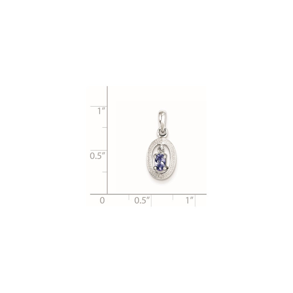 Sterling Silver Rhodium Plated Diamond and Tanzanite Oval Pendant