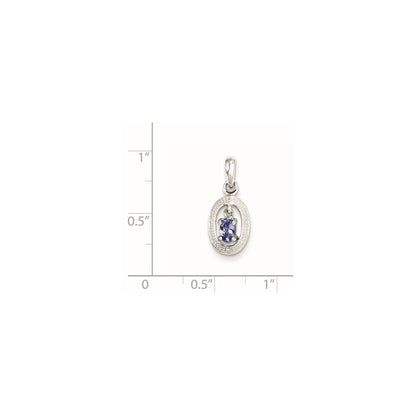 Sterling Silver Rhodium Plated Diamond and Tanzanite Oval Pendant