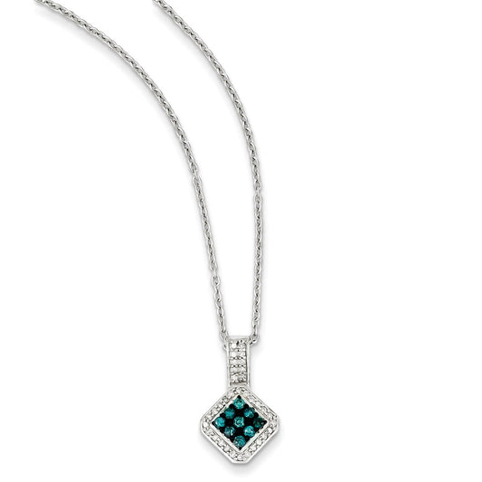 Sterling Silver with White/Blue Diamonds Square Pendant