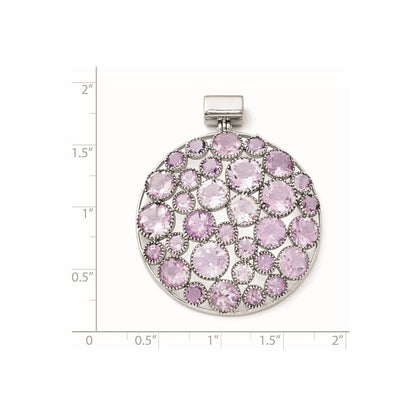 Sterling Silver Rhodium Plated Round Amethyst Pendant