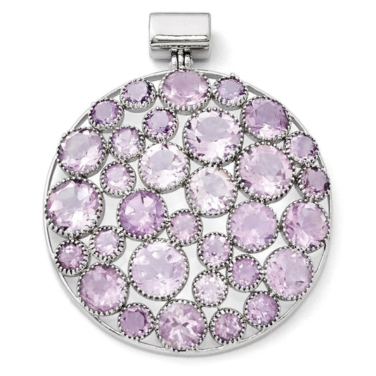 Sterling Silver Rhodium Plated Round Amethyst Pendant