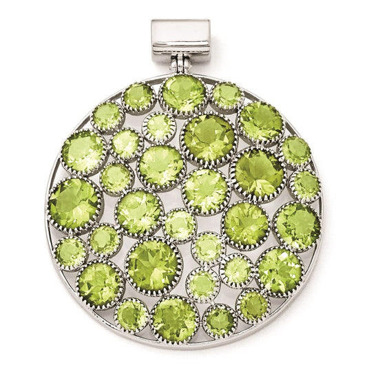 Sterling Silver Rhodium Plated Round Peridot Pendant