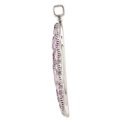 Sterling Silver Rhodium Plated Oval Amethyst Pendant