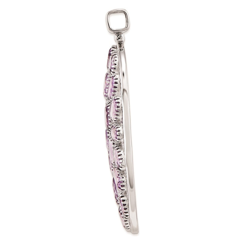 Sterling Silver Rhodium Plated Oval Amethyst Pendant