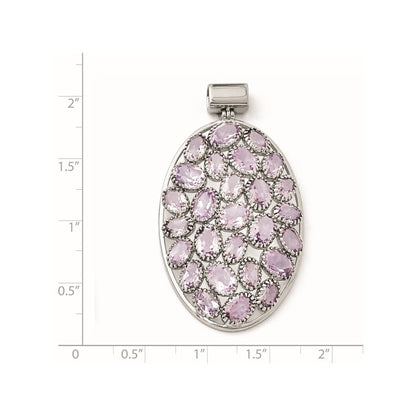 Sterling Silver Rhodium Plated Oval Amethyst Pendant