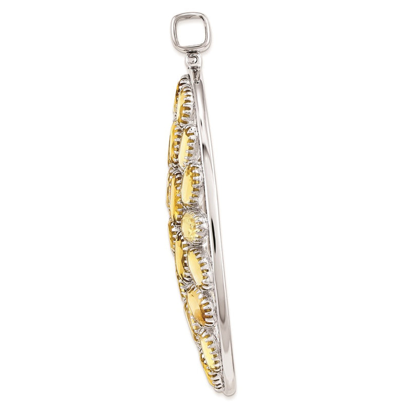 Sterling Silver Rhodium Plated Oval Citrine Pendant