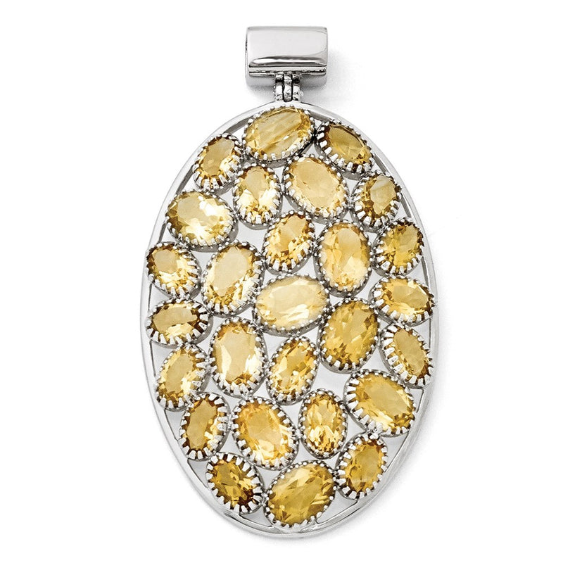 Sterling Silver Rhodium Plated Oval Citrine Pendant