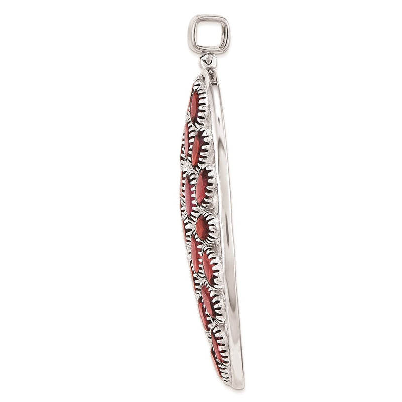 Sterling Silver Rhodium Plated Oval Garnet Pendant