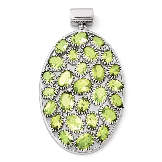 Sterling Silver Rhodium-plated Oval Peridot Pendant