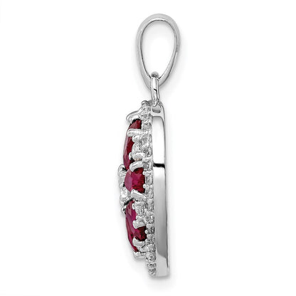 Sterling Silver Rhodium-plated Polished CZ and Lab Cr. Ruby Heart Pendant