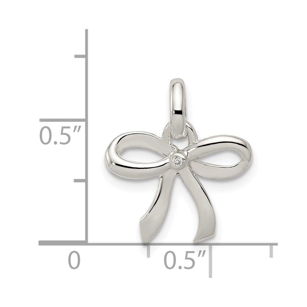 Sterling Silver Polished Diamond Bow Pendant