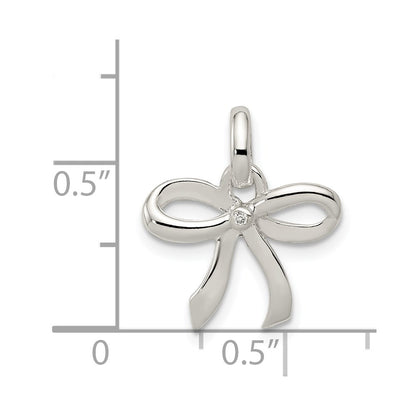 Sterling Silver Polished Diamond Bow Pendant