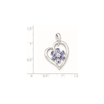 Sterling Silver Heart Tanzanite Flower & White Sapphire Pendant
