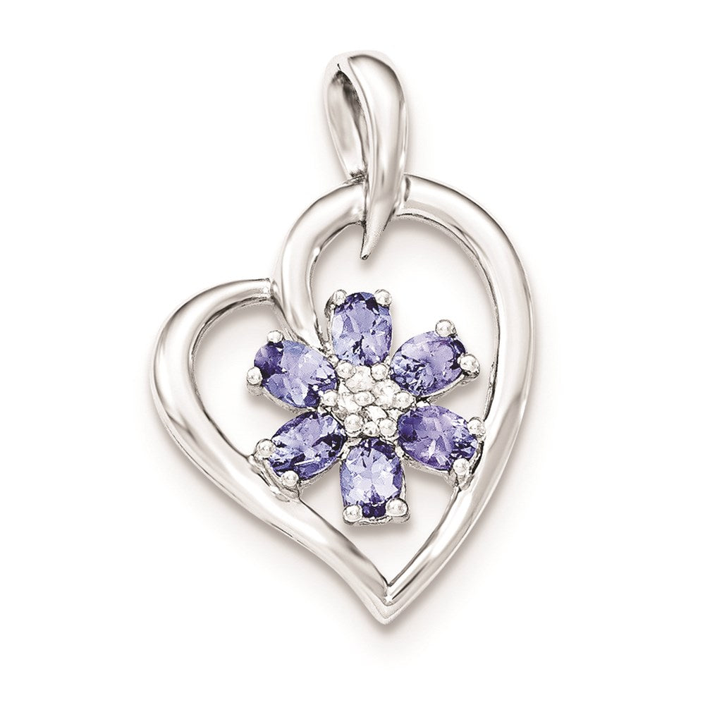 Sterling Silver Heart Tanzanite Flower & White Sapphire Pendant
