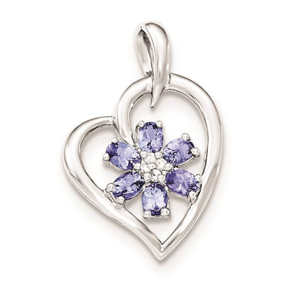 Sterling Silver Heart Tanzanite Flower & White Sapphire Pendant